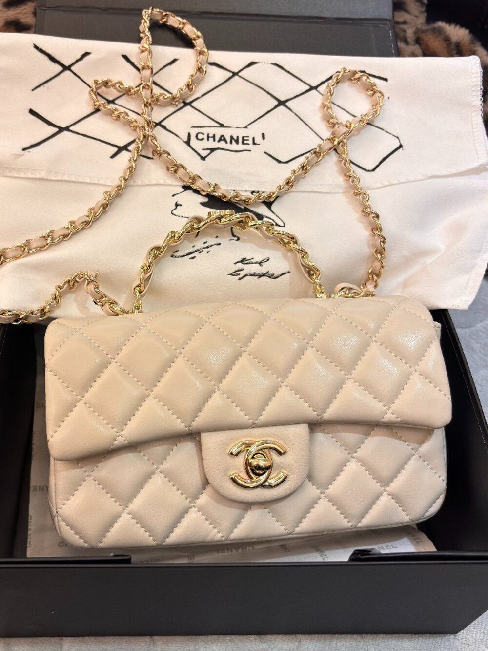 Chanel Mini Flap Bag with Chain Handle, White Lambskin Gold Hardware